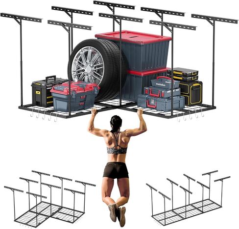 32 Inches L Shaped Overhead Storage Rack, Height Adjustable Garage Storage Organization System, Heavy Duty Reversible Garage Ceiling Storage Rack for Garage, Warehouse, Load 700LBS in Saudi Arabia