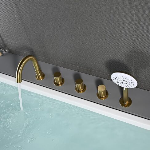 صنبور حوض روماني مع بخاخ، صنبور حوض تثبيت على سطح 5 فتحات، أسود غير لامع، حشو حوض تثبيت على سطح نحاسي مع صمام، 3 مقابض in Saudi Arabia