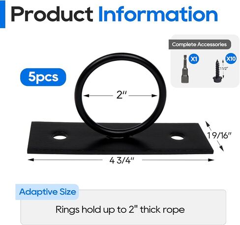 5Pack 2inch Rope Support Holder Drop Ring Brackets Stainless Steel Decorative for Hemp Rope Fencing Stair Deck Railing Ceiling Hook in Saudi Arabia
