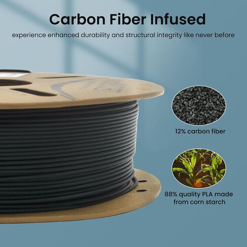 PLA-CF Filament 1.75mm Black 1KG Carbon Fiber Infused Enhanced Toughness Neatly Wound +/-0.02mm 3D Printer Filament Vacuum Packaging in Saudi Arabia