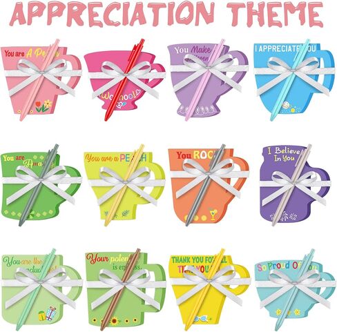 Sinmoe 12 Sets Teacher Gifts Inspirational Coffee Cup Notepad with Pen Employee Appreciation Sticky Notes Motivational Memo Pads Thank You Notepads for Teacher School(Lovely Color, Inspirational) in Saudi Arabia
