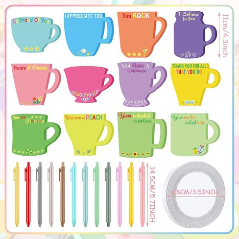Sinmoe 12 Sets Teacher Gifts Inspirational Coffee Cup Notepad with Pen Employee Appreciation Sticky Notes Motivational Memo Pads Thank You Notepads for Teacher School(Lovely Color, Inspirational) in Saudi Arabia