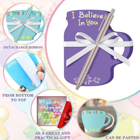 Sinmoe 12 Sets Teacher Gifts Inspirational Coffee Cup Notepad with Pen Employee Appreciation Sticky Notes Motivational Memo Pads Thank You Notepads for Teacher School(Lovely Color, Inspirational) in Saudi Arabia