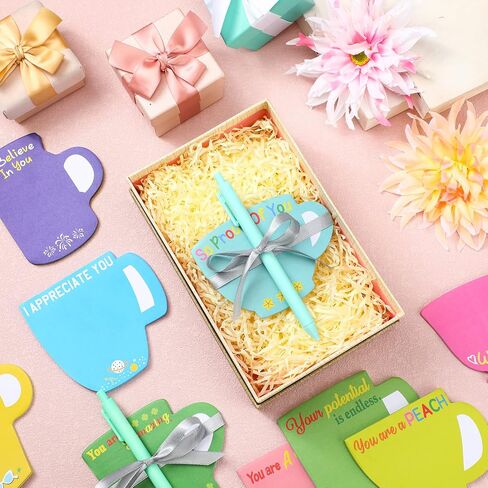 Sinmoe 12 Sets Teacher Gifts Inspirational Coffee Cup Notepad with Pen Employee Appreciation Sticky Notes Motivational Memo Pads Thank You Notepads for Teacher School(Lovely Color, Inspirational) in Saudi Arabia