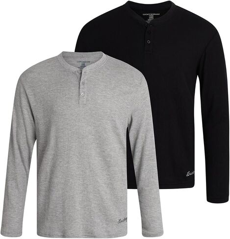 قميص Henley للرجال من Lucky Brand - قطعتان من قميص Henley الداخلي القطني بأكمام طويلة - قمصان كاجوال للرجال (الحجم: S-XL) in Saudi Arabia