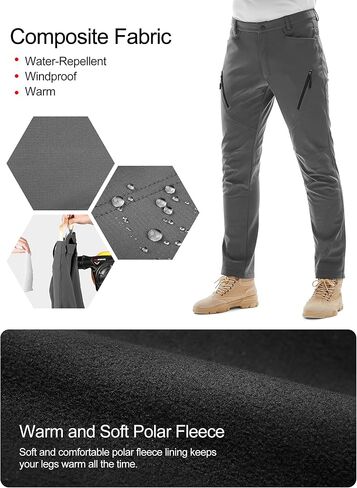 KUTOOK Men's Hiking Pants Softshell Ski Snow Pants Thermal Fleece Lined Water Resistant Outdoor Trousers with 6 Pockets in Kuwait
