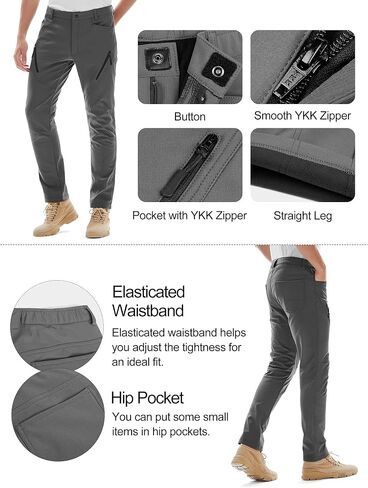 KUTOOK Men's Hiking Pants Softshell Ski Snow Pants Thermal Fleece Lined Water Resistant Outdoor Trousers with 6 Pockets in Kuwait