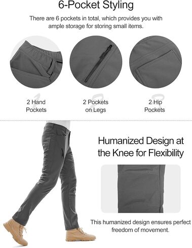 KUTOOK Men's Hiking Pants Softshell Ski Snow Pants Thermal Fleece Lined Water Resistant Outdoor Trousers with 6 Pockets in Kuwait
