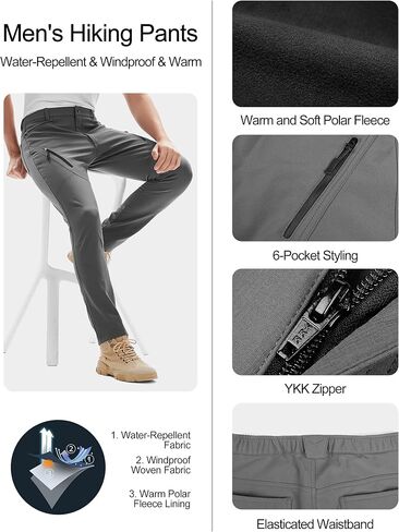 KUTOOK Men's Hiking Pants Softshell Ski Snow Pants Thermal Fleece Lined Water Resistant Outdoor Trousers with 6 Pockets in Kuwait