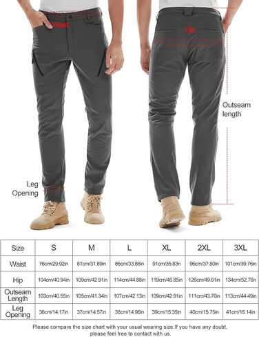 KUTOOK Men's Hiking Pants Softshell Ski Snow Pants Thermal Fleece Lined Water Resistant Outdoor Trousers with 6 Pockets in Kuwait