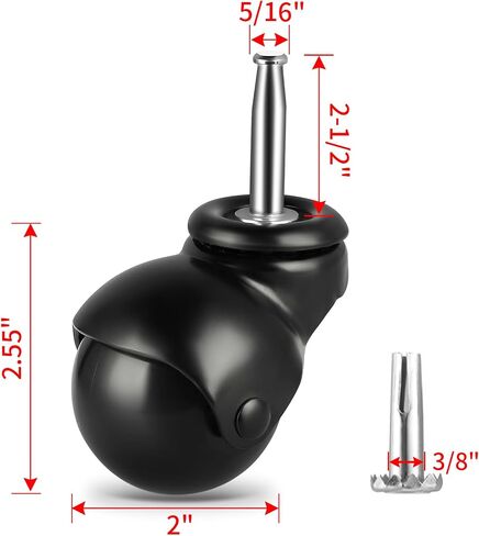 2" Vintage Ball Caster Wheels with Sockets, Swivel Spherical Stem Caster, 5/16" x 1-1/2" Stem, Mount for Furniture, Sofa, Chair, Cabinet, Cart, Set of 4 in Saudi Arabia