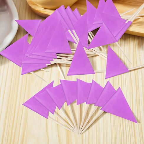 100 Pcs Solid Purple Toothpick Flags Small Mini Plain Purple Color Triangle Stick Cupcake Toppers Flags DIY Decoration in Saudi Arabia