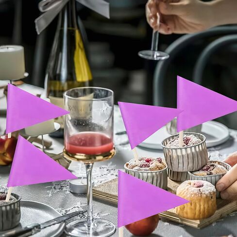 100 Pcs Solid Purple Toothpick Flags Small Mini Plain Purple Color Triangle Stick Cupcake Toppers Flags DIY Decoration in Saudi Arabia