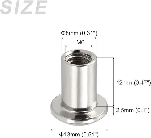 صواميل رأس مقبس METALLIXITY برشام فيليبس (M6x12 مم) 30 قطعة، صامولة بغطاء برشام حديد مطلي بالنيكل - للأثاث، رف الكتب، خزانة الملابس، لون فضي in Kuwait