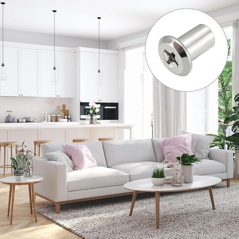 صواميل رأس مقبس METALLIXITY برشام فيليبس (M6x12 مم) 30 قطعة، صامولة بغطاء برشام حديد مطلي بالنيكل - للأثاث، رف الكتب، خزانة الملابس، لون فضي in Kuwait