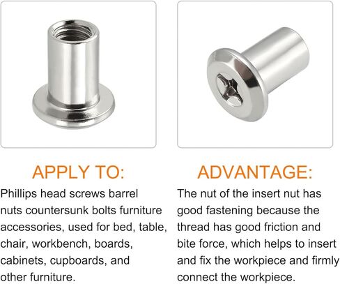 صواميل رأس مقبس METALLIXITY برشام فيليبس (M6x12 مم) 30 قطعة، صامولة بغطاء برشام حديد مطلي بالنيكل - للأثاث، رف الكتب، خزانة الملابس، لون فضي in Kuwait