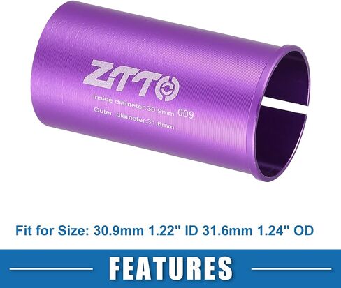 Seatpost Shim Adapter Durable 30.9mm 1.22" ID 31.6mm 1.24" OD Bike Seatpost Tube Reducing Sleeve Bushing Aluminum Alloy Purple (Set of 2) in Saudi Arabia