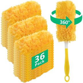 36 Count 360° Duster Refill Compatible with Swiffer Dusters，Heavy Duty Duster Refills with 1 Handle，Unscented Duster Kit，Disposable Microfiber Multi-Surface Dusters Refills for Cleaning