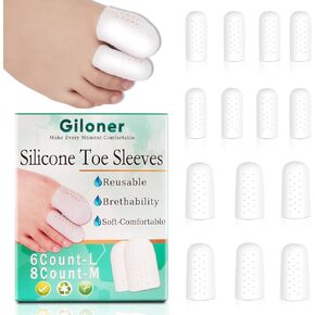 Toe Sleeves Toe Protectors for Women,14Pcs Gel Toe Caps Sleeves to Pain Relief for Ingrown Toenails,Blisters,Calluses,Toenail Loss.Toe Protectors 2 Size 8S+6M