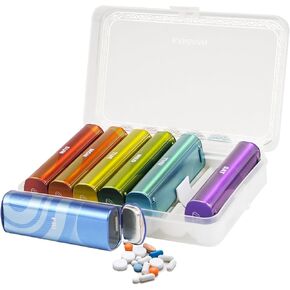 Metal Weekly Pill Organizer 2 Times a Day, Aluminium Alloy Portable Travel Pill Box, AM PM Twice Daily Pill Case for Vitamin, Medicine, Supplement, Fish Oil