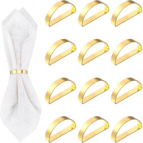 Semicircle Gold Napkin Rings Set of 12,Stainless Steel Metal Napkin Holders for Cloth Napkins,Napkin Buckles Table Decoration Accessories for Thanksgiving Christmas Feast Wedding Dinner Party Banquet