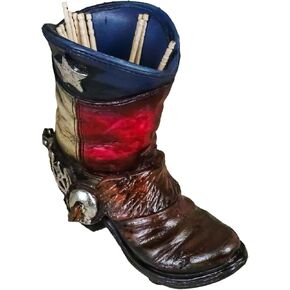 Ebros Gift Fancy Cowboy Boot with Spur Toothpick Holder Decorative Figurine Featuring Texas Lone Star State Flag for Country Western Kitchen Decor and Table Decorations for Bars or Restaurants