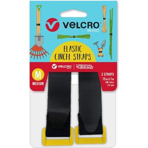 VELCRO Brand Garden Series Elastic Straps | Versatile Ties to Bundle Stakes, Tool Handles, Wrap Fencing, Camping Gear or Supplies | Adjustable and Stretch for Snug Fit | Black, 2ct, 15" x 1"