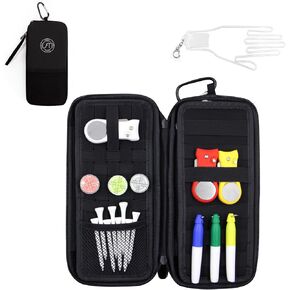 Golf Glove Holder, Golf Glove Case with Removable Golf Glove Shaper, Golf Bag Accessories for Phone, Tees, Divot Tools & Ball Markers, Golf Gifts for Men