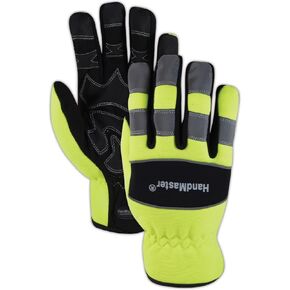 MAGID Handmaster ProGrade Plus Synthetic Suede High-Visibility Glove, 1 Pair, 8/Medium, Hi-Viz Yellow Black