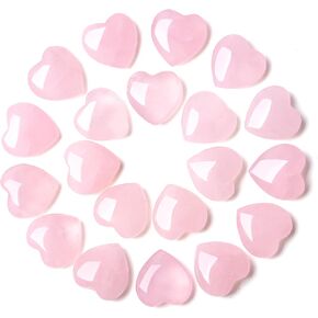YATOJUZI 20PCS Rose Quartz Heart Crystals Natural Healing Stones Set Pink Love Rose Quartz Crystal Stone Bulk Wholesale Mini Pocket Gemstones Reiki Energy Spiritual Gifts for Women
