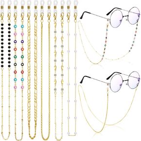 Frienda 6 Pieces Eyeglass Chains Glasses Chain Holder Lanyard for Women Beaded Eye Glasses Strap Around Neck Sunglasses Necklace Chains Cords Eyewear Retainers Face Covering Chains
