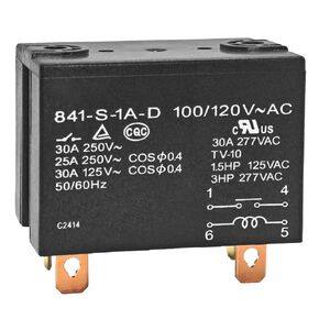 841-S-1A-D 100/120VAC General Purpose Relay - 30A 277VAC SPDM Relay - Fast Terminal & Heavy Duty Vehicle Relay