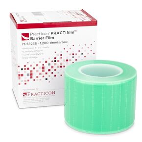Practicon Green PRACTIfilm Barrier Flim, 4" x 6" Surface Barrier Tape with Dispenser Box, for Dental, Medical, Tattoo, 1200 Sheets per Roll