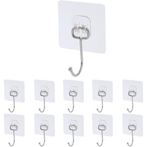 Ultra Strong Large Transparent Adhesive Hooks Pack of 10 - Hooks for Hanging - Waterproof and Rust-Resistant Hooks – Hanging Hooks with Max Capacity of 22lb
