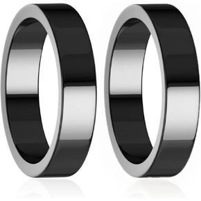 Hematite Ring for Women Men, Genuine Magnetic Black Stones Ring for Anxiety Balance Root Chakra，Absorb Negative Energy Jewelry Flat 2 Pack, Size 6-12