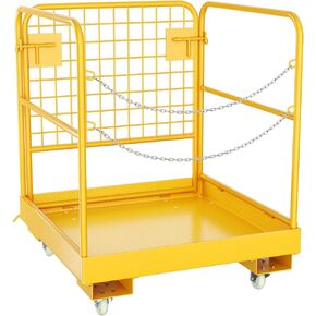 Forklift Safety Cage 36x36 Inches Forklift Work Platform with 4 Universal Wheels,Heavy Duty Steel Forklift Basket Man Platform with 2 Chains 1200LBS Capacity