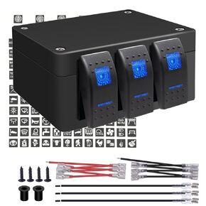 Twidec/Marine Rocker Switch Box Waterproof 12V 3 Gang Blue LED Light Toggle Switch Panel with Night Glow Stickers for Car Truck Boat RV