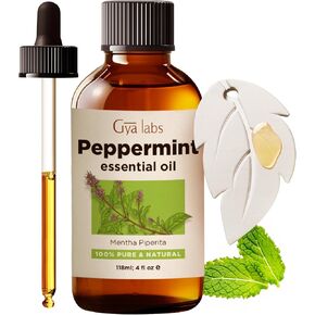 زيت النعناع العطري للناشر والشعر من Gya Labs - حجم كبير 118 مل - زيت نعناع طبيعي نقي 100% للبشرة والوجه والجسم وحجر العلاج العطري - مع حجر ناشر للزيوت العطرية لتصفيف الأوراق