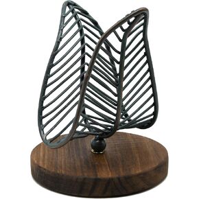 OwlGift Freestanding Modern Napkin Holder w/Golden Turquoise Metal Leaf & Brown Wooden Base Design, Tabletop Tissue Dispenser, Napkin Storage Organizer