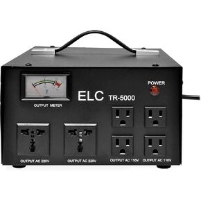 منظم جهد ELC 5000 واط مع محول - خطوة لأعلى/لأسفل - محول طاقة 110 فولت إلى 220 فولت / 220 فولت إلى 110 فولت - حماية من قاطع الدائرة [ضمان لمدة 3 سنوات]