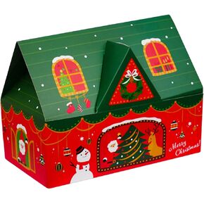 [10 Pack] House-Shaped Gift Boxes, Christmas Cookie Boxes, Bakery Boxes for Home and Gift Use, Decorative Containers, Green and Red