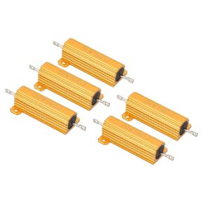 PATIKIL 50W 50 Ohm Aluminum Shell Resistor, 5 Pack Aluminum Housing Resistor Housed Case Wirewound Resistors Screw Tap Power Resistor 5% Tolerance, Golden