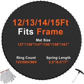VEVOR Replacement Trampoline Mat, Jumping Mat Fits 14ft Frame, Universal Jumping Mat for 14ft Round Trampoline, Reinforce UV-Resistant Mat with Spring Tool & Durable V-Rings, Fit 7" Spring Length