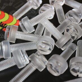 Pack of 60 Transparent Clear Plastic Acrylic Thumbscrews, slotted+knurled M8 x 25mm, (5/16 x 1 in)