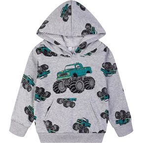NUBEEHOHO Toddler Boy Hoodie Sweatshirt - Pullover Dinosaur Long Sleeve Shirt Fire Truck Print Kids Winter Clothes 2T-7T in Saudi Arabia