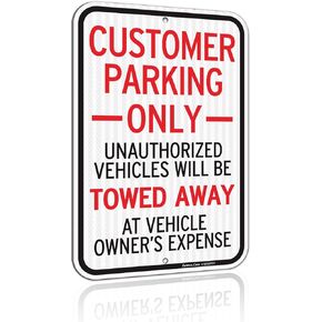 Faittoo Customer Parking Only Sign, Unauthorized Vehicles Will Be Towed Away at Vehicle Owner's Expense Sign, 2-Pack 18 x 12 Engineer Grade Reflective Aluminum Sign, Weather Resistant, Easy to Install