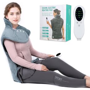 Weighted Heating Pad for Neck and Shoulders and Back, 22"x37.4"XXL Neck Heating Pad for Pain Relief, with 10 Heat Options and 3 Auto-Off Timer, Birthday Christmas Gifts for Women, Men, Mom, Dad (Blue)