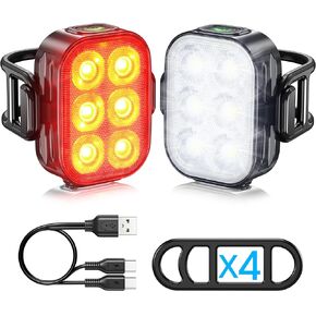 Bike Lights for Night Riding, USB Charging for Bike Lights Front and Back, IP65 Waterproof Bicycle Safety Light, Equipped with 6 Ultra Bright LED, with 4+6 Lighting Modes, Easy to Install and Remove