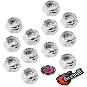 Fireball Dragon 5/16 Axle Nuts for Skateboard & Longboard Trucks - 12 Pack Longboard Lock Nuts for Skateboard Truck Axles - Performance Skateboard & Longboard Truck Hardware Nuts Kit