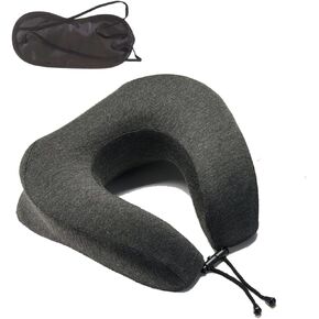 Face Down Pillow with Eye Mask, Adjustable Stomach Sleeping Pillow, Soft Neck Pillow Airplane, Memory Foam Travel Pillow, Black Medical Pillow for Bed, Car, Flight, Office (Grey)